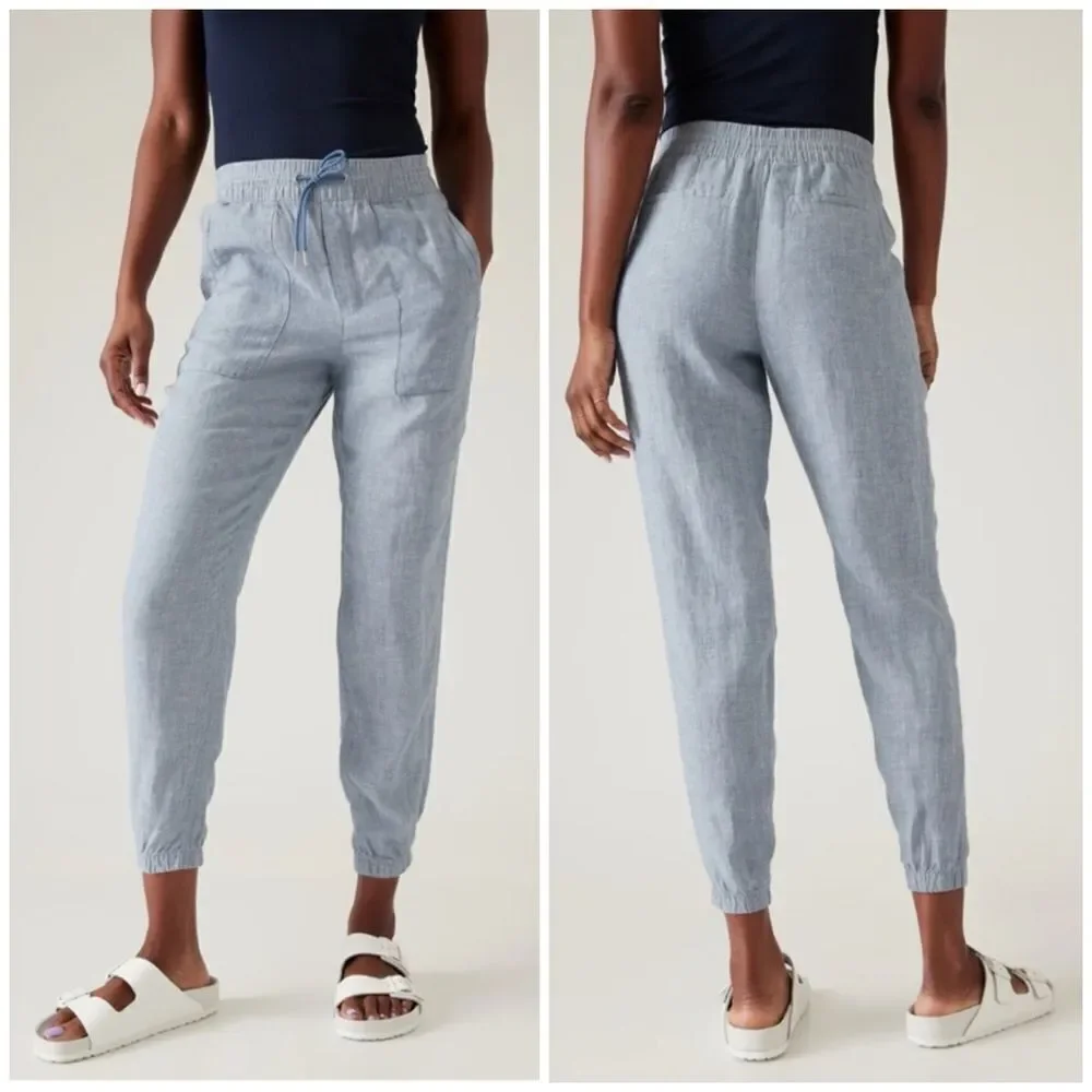 ATHLETA Retreat Linen Jogger Pants in Chambray Blue Size 16 Tall